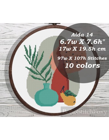 Modern abstract aesthetic pot vase still life cross stitch pattern le des métaux précieux