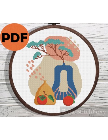 Abstract aesthetic pot vase still life cross stitch pattern En savoir plus