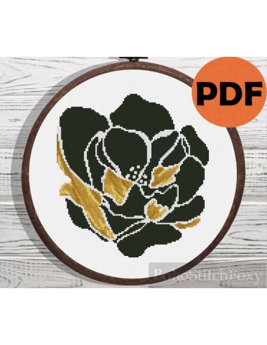 Black and gold flower cross stitch pattern solde