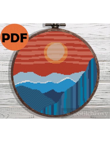 Boho sunset landscape cross stitch pattern Dans la société mordern