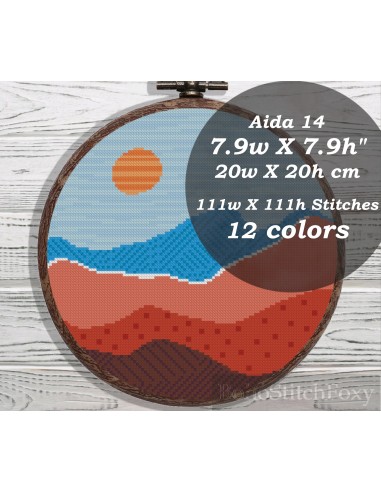 Boho scenery landscape cross stitch pattern en linge