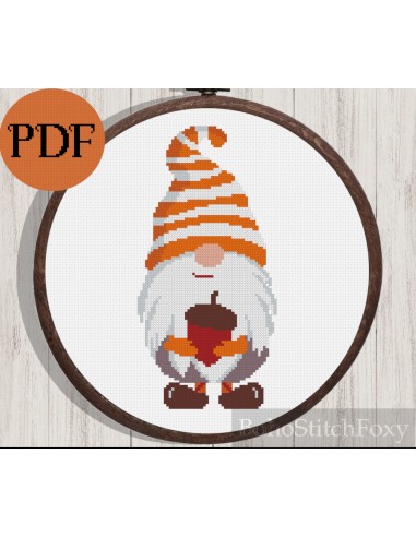 Boho fall gnome cross stitch pattern france