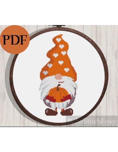 Fall gnome with pumpkin cross stitch pattern Livraison rapide