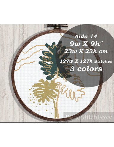 Boho golden tropical leaves cross stitch pattern chez Cornerstreet bien 