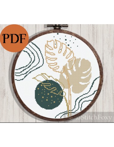 Golden monstera leaves cross stitch pattern 50% de réduction en Octobre 2024