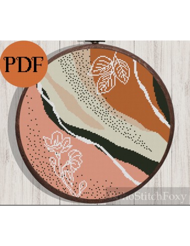 Abstract mid century modern boho floral cross stitch pattern Economisez 