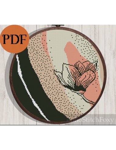 Abstract mid century modern boho floral cross stitch pattern 2 - 3 jours ouvrés.