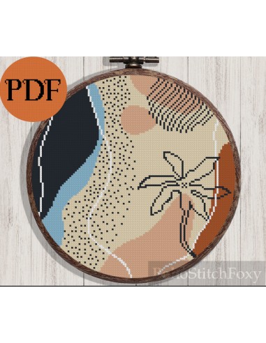 Abstract mid century modern boho floral cross stitch pattern est présent 