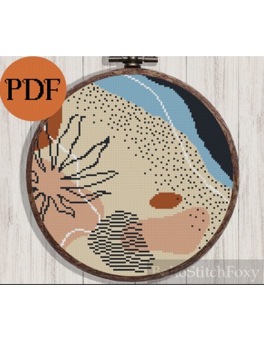 Abstract mid century modern boho floral cross stitch pattern à prix réduit toute l'année