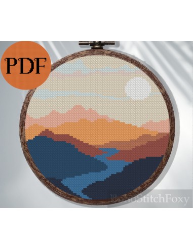 Montain landscape cross stitch pattern de pas cher